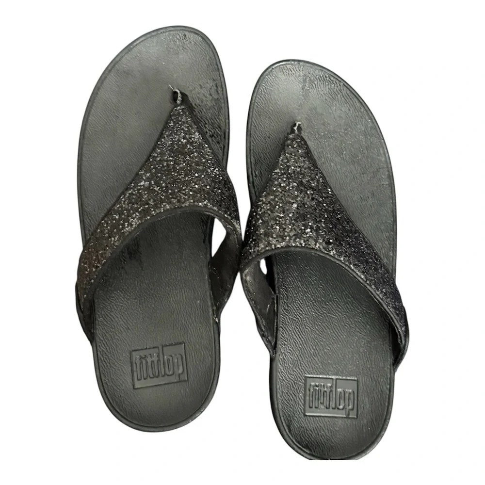 FitFlop Women's Lulu Glitter Toe-Thongs in‎ black.  Sz 7